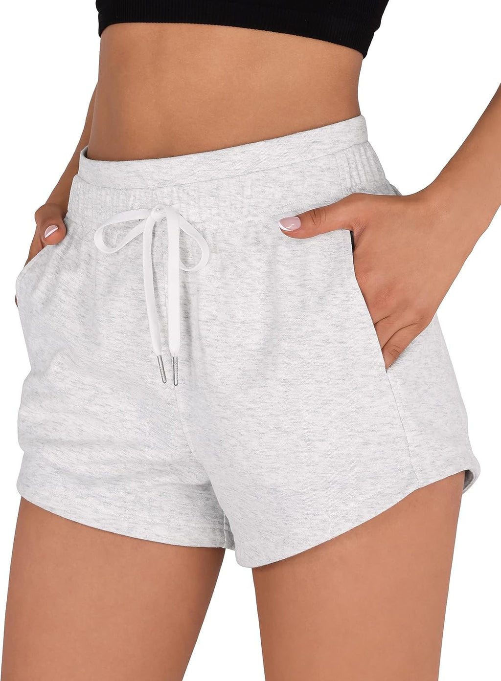 womens sweat shorts with pockets cotton french terry drawstring summer workout casual lounge shorts