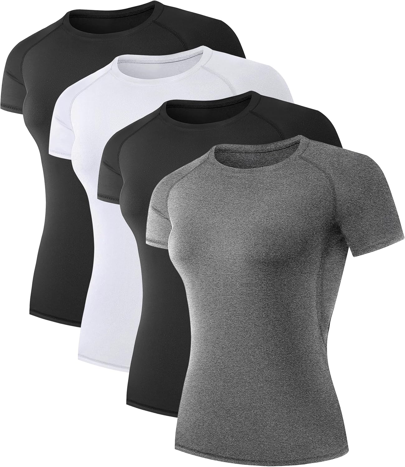 4 pack womens compression shirt running athletic t shirts workout tops baselayer short sleeve yoga gym sports gear