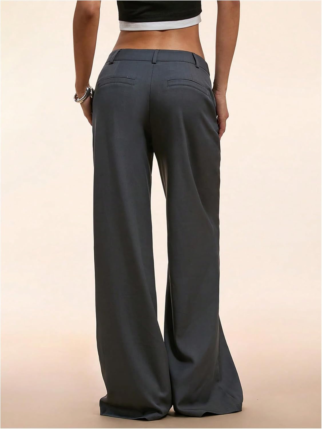 womens low rise trousers dress pants dressy low waisted wide leg straight business casual work slacks pants