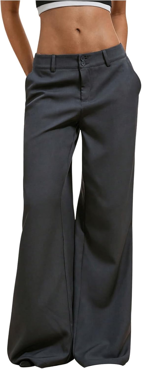 womens low rise trousers dress pants dressy low waisted wide leg straight business casual work slacks pants
