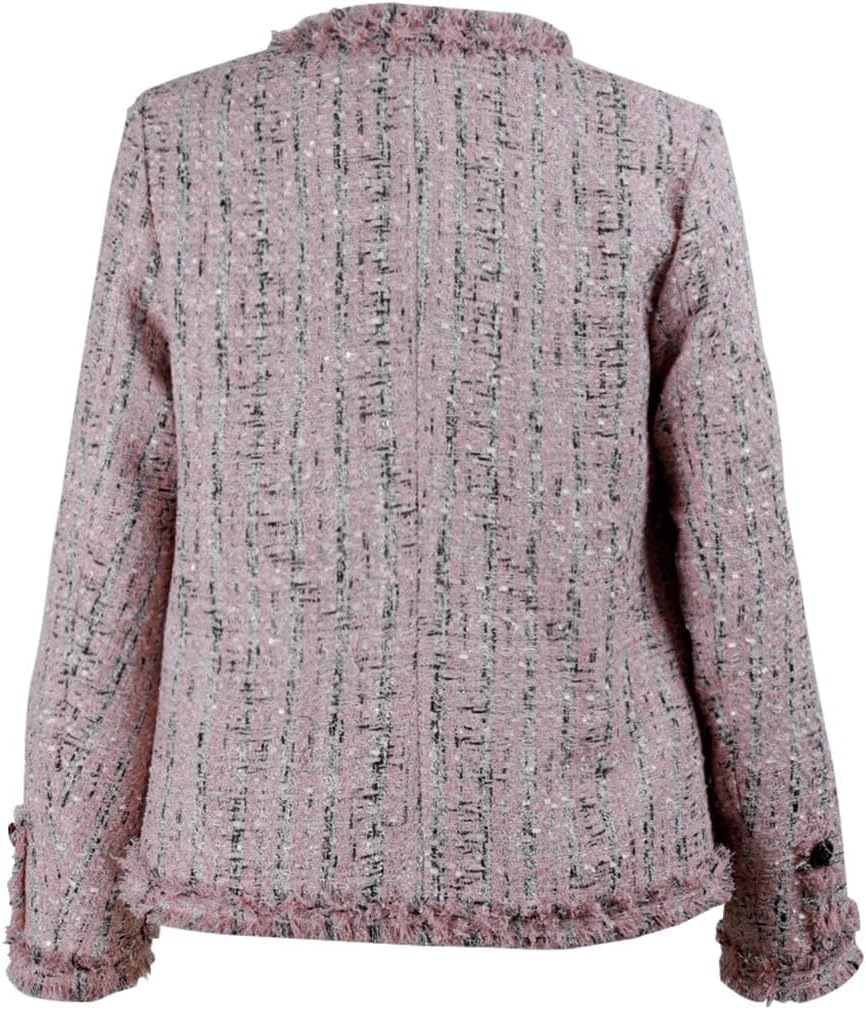 womens fall business casual tweed blazer jacket collarless open front dressy tweed jacket