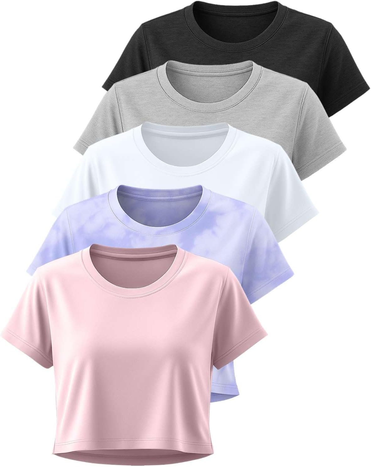 5 pack womens dry fit crop top short sleeve crew neck stretch athletic tee available in plus size